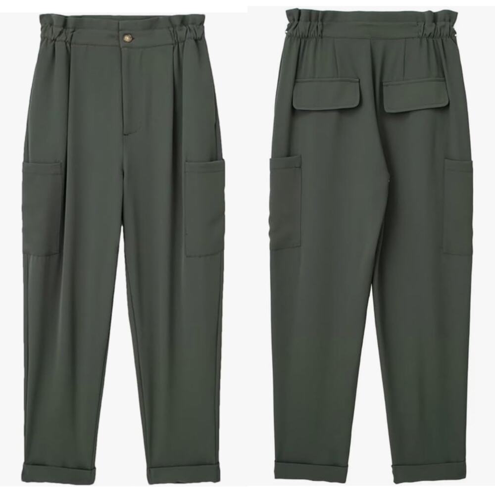 Zara Olive Green Elastic High Waist Cargo Ankle Length Trousers